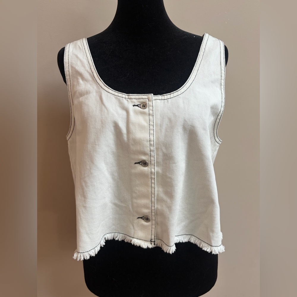 Hersy 100% Cotton White Black Contrast Trim Western Crop Tank Top Cropped Shirt
